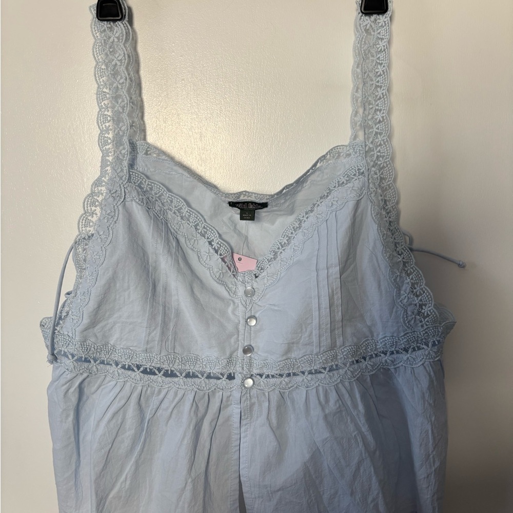 NWT Dainty Lace Detail Femme Flowy Clean Girl Pale Blue Tank